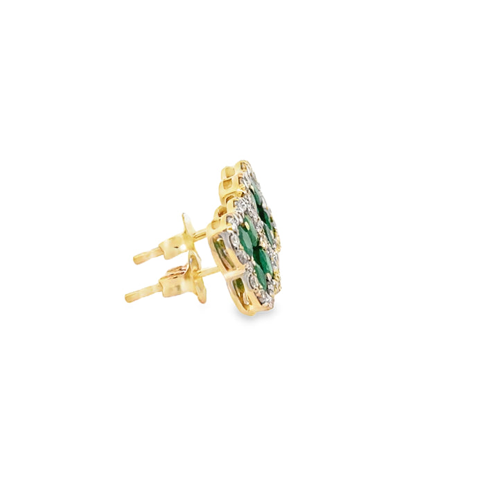 14K Yellow Gold Diamond and Emerald Clover Earrings
