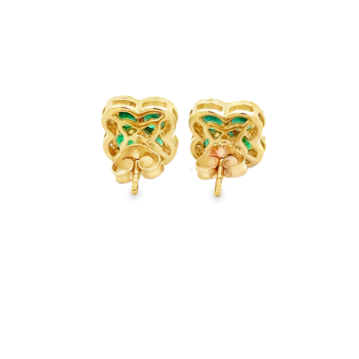 14K Yellow Gold Diamond and Emerald Clover Earrings