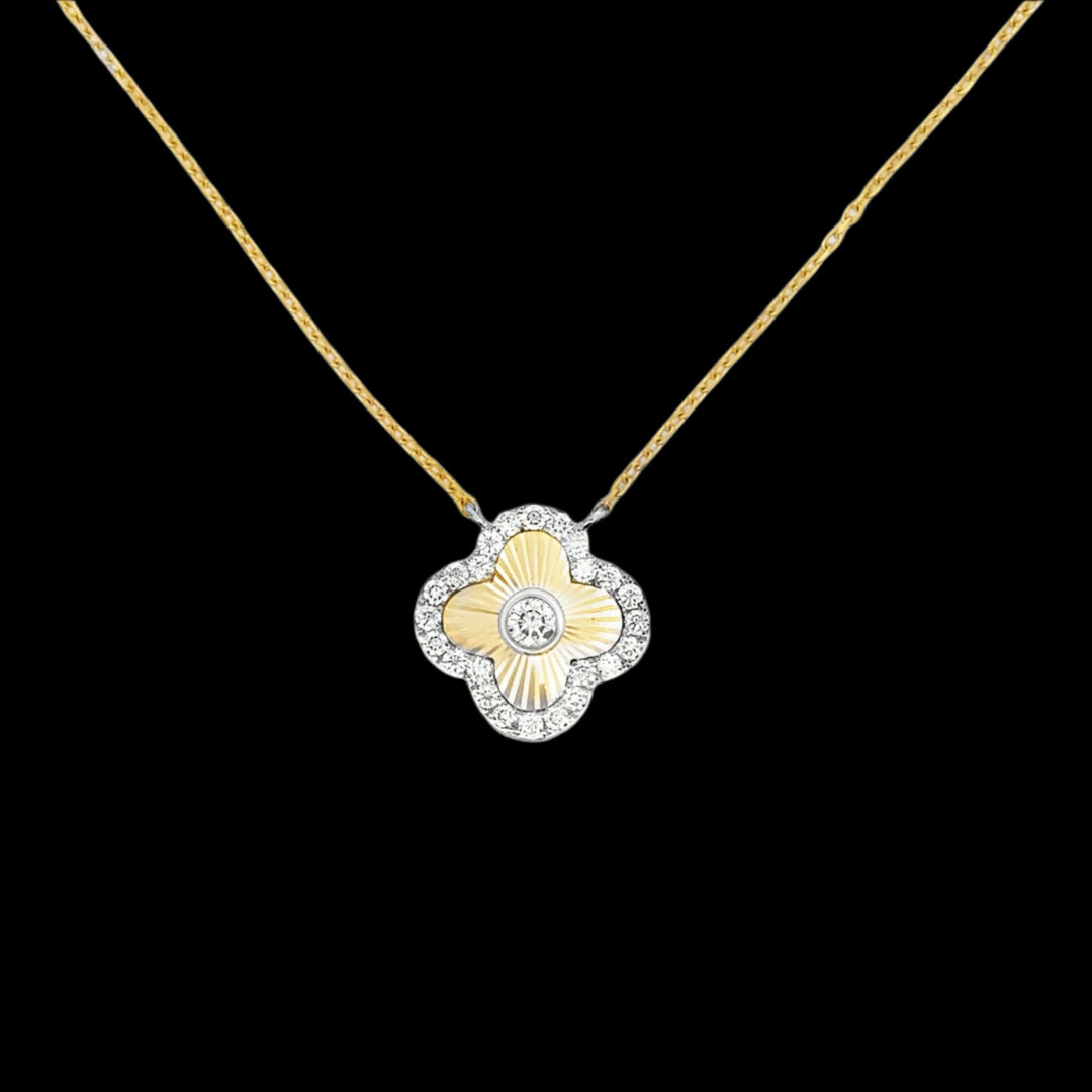 Diamond and 14K White and Yellow Gold Clover Necklace