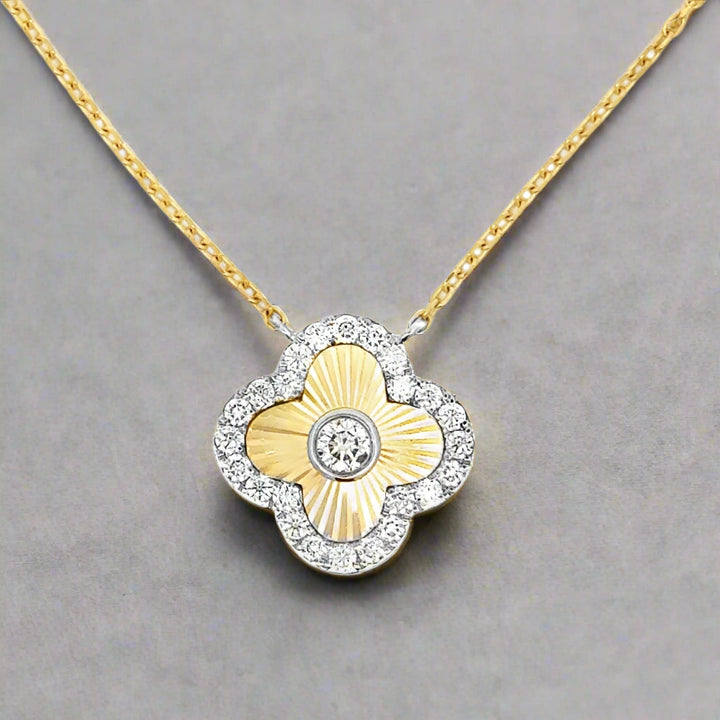 Diamond and 14K White and Yellow Gold Clover Necklace