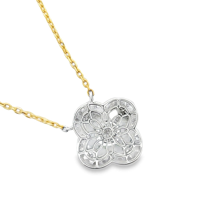 Diamond and 14K White and Yellow Gold Clover Necklace