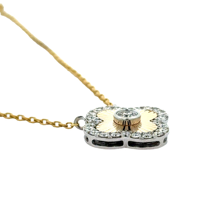 Diamond and 14K White and Yellow Gold Clover Necklace