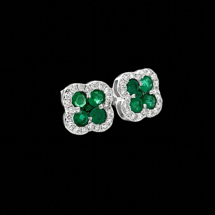 14K White Gold Diamond and Emerald Clover Earrings