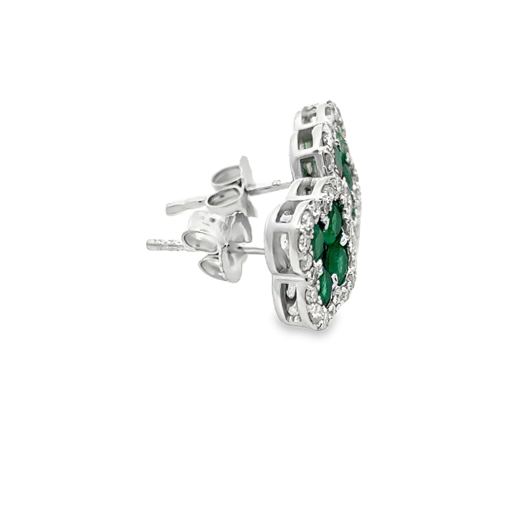 14K White Gold Diamond and Emerald Clover Earrings