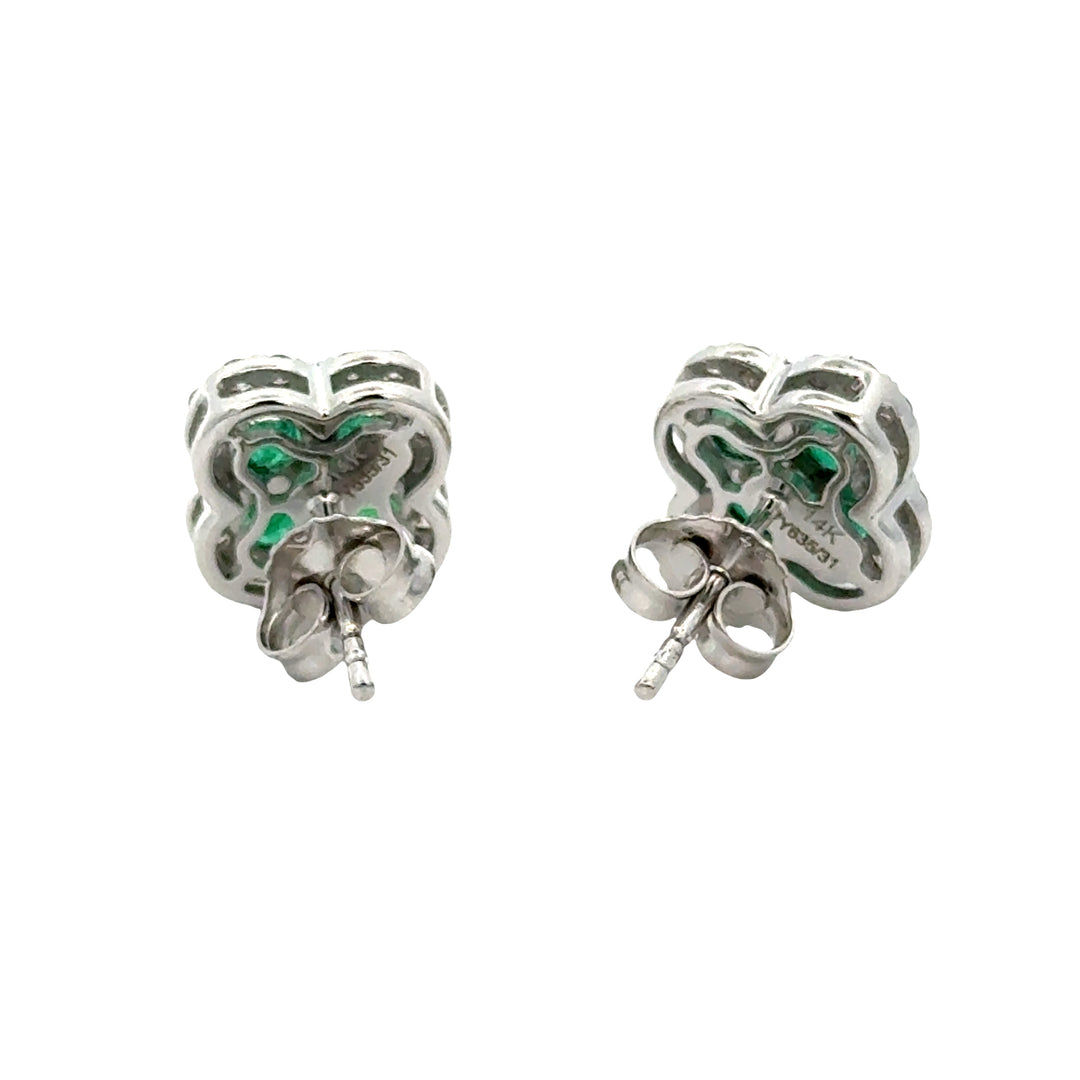 14K White Gold Diamond and Emerald Clover Earrings