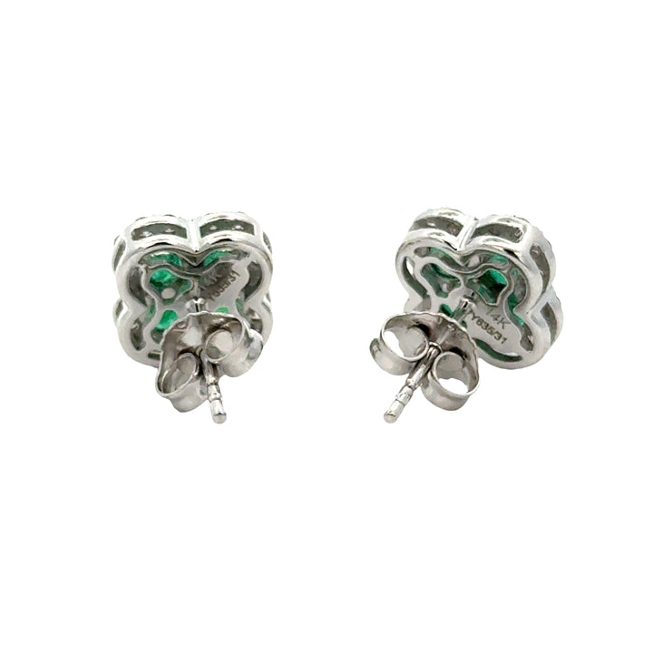 14K White Gold Diamond and Emerald Clover Earrings