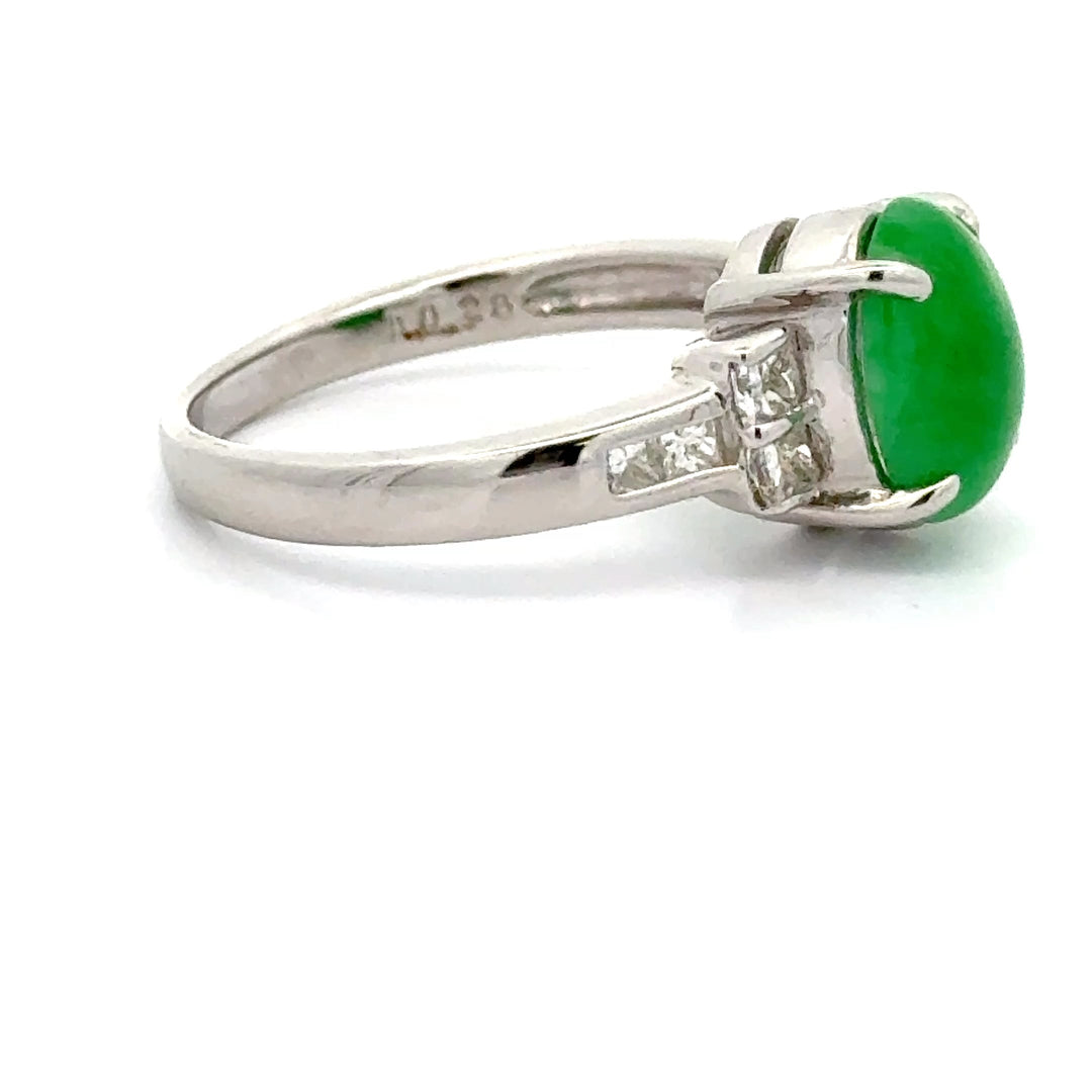 Fine Jade and Diamond Platinum Ring