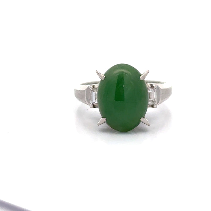 Fine Jade and Diamond Platinum Ring