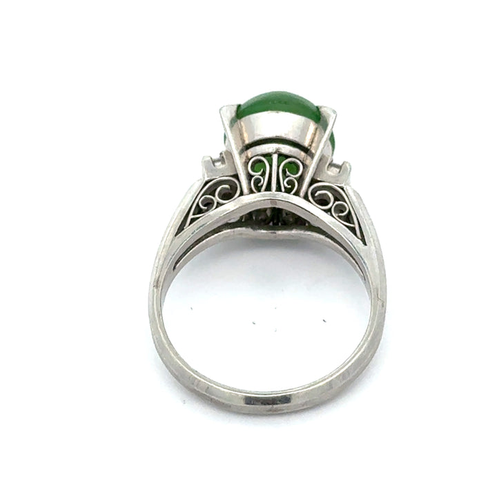 Fine Jade and Diamond Platinum Ring