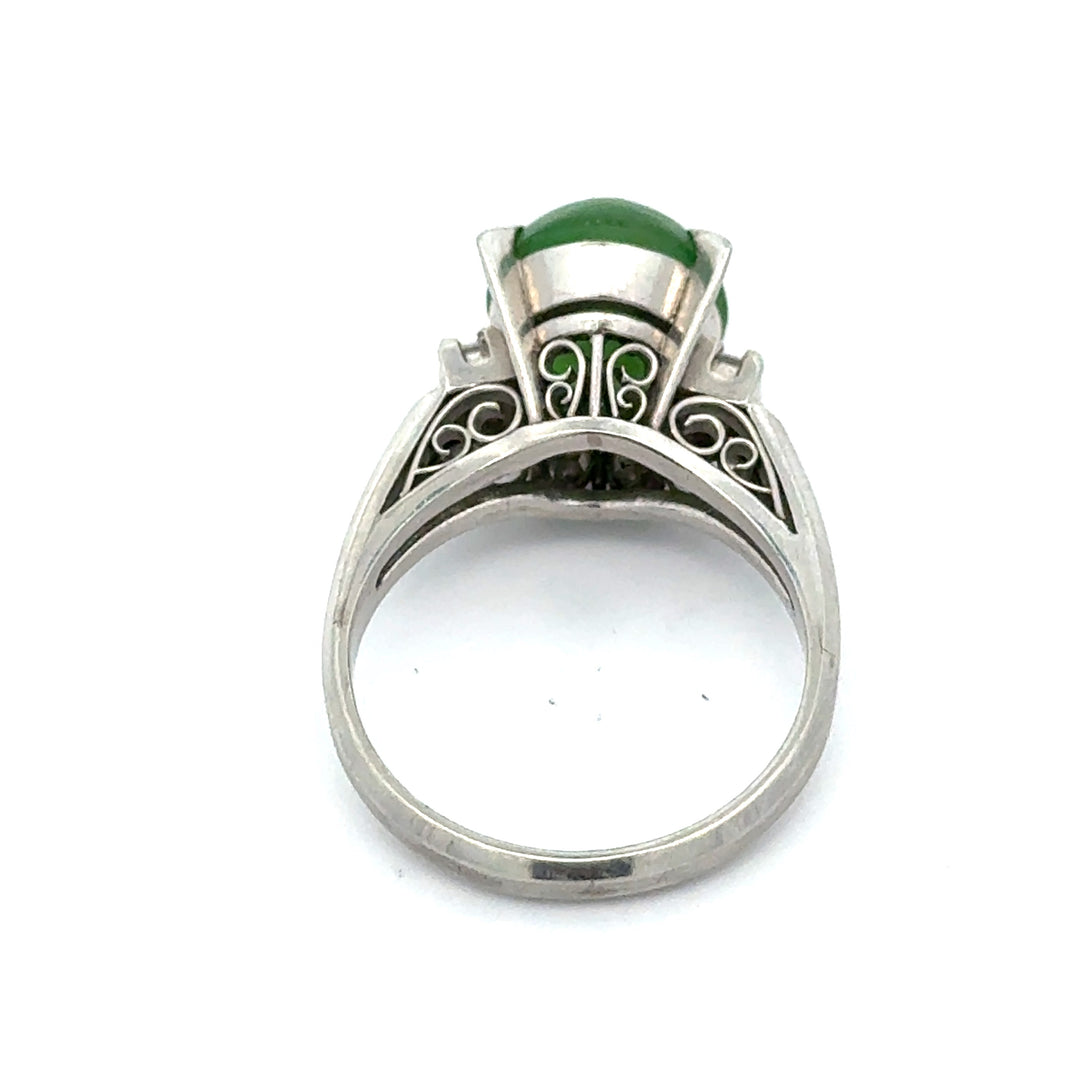 Fine Jade and Diamond Platinum Ring