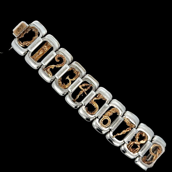 Erté "The Numerals" 14K Gold and Sterling Silver Bracelet