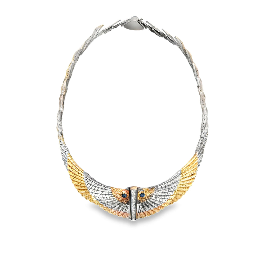 Erté "The Nile" Diamond, Blue Sapphire, 14K Gold and Sterling Silver Necklace