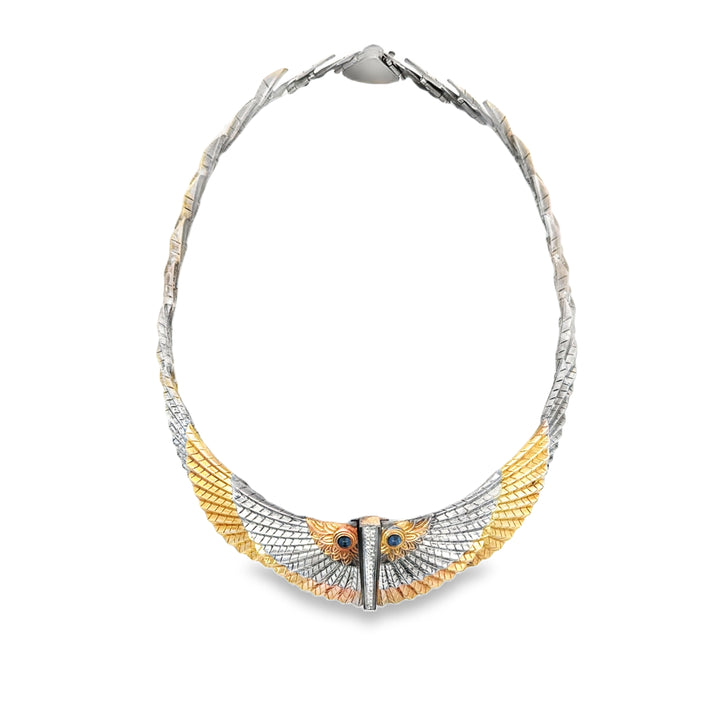 Erté "The Nile" Diamond, Blue Sapphire, 14K Gold and Sterling Silver Necklace