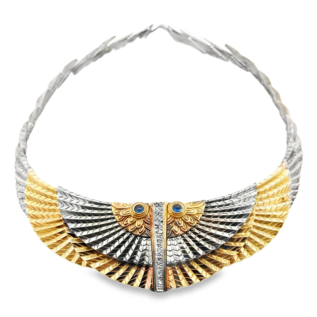 Erté "The Nile" Diamond, Blue Sapphire, 14K Gold and Sterling Silver Necklace