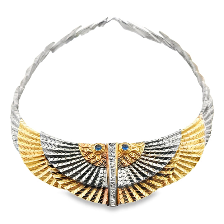 Erté "The Nile" Diamond, Blue Sapphire, 14K Gold and Sterling Silver Necklace