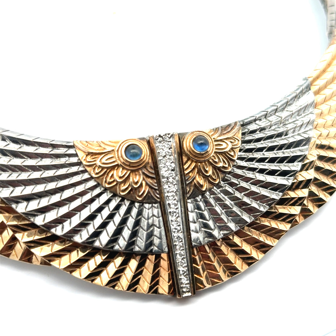 Erté "The Nile" Diamond, Blue Sapphire, 14K Gold and Sterling Silver Necklace