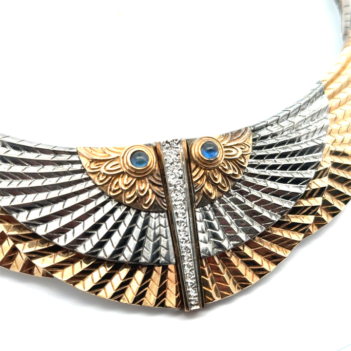 Erté "The Nile" Diamond, Blue Sapphire, 14K Gold and Sterling Silver Necklace