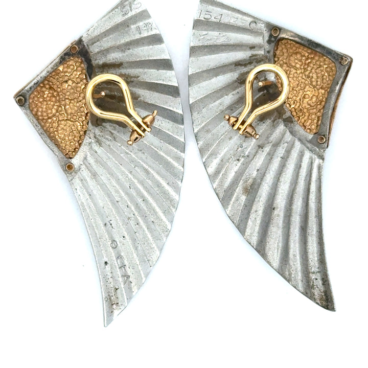 Erté "The Nile" Blue Sapphire, 14K Gold and Sterling Silver Earrings