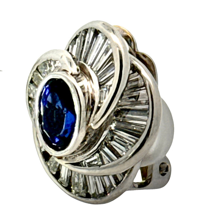 Modern 1970's No Heat Fine Sapphire and Diamond Platinum Earrings