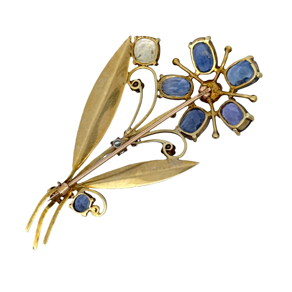 Estate Circa 1930 Tiffany & Co Blue and Yellow Sapphire, Diamond, Pearl Brooch