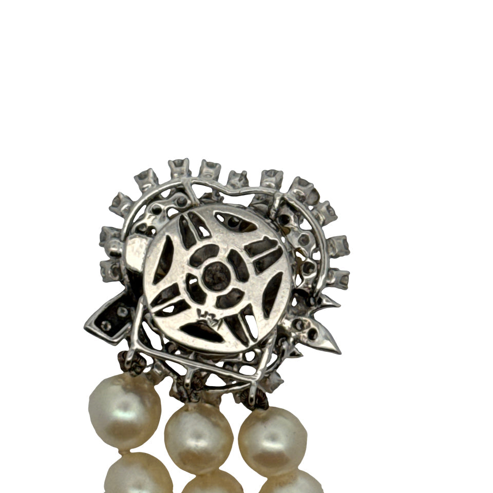 Multi Row Cultured Pearl and Diamond 14k White Gold Bracelet