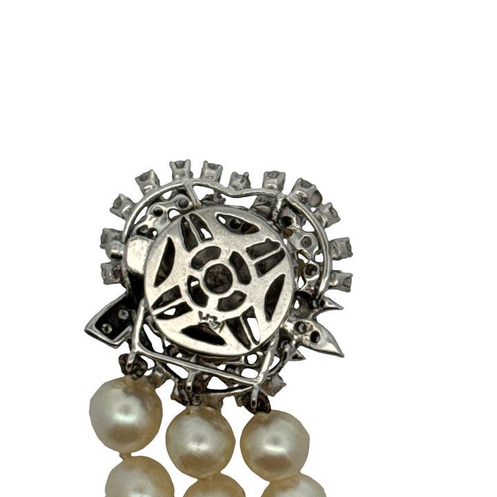 Multi Row Cultured Pearl and Diamond 14k White Gold Bracelet