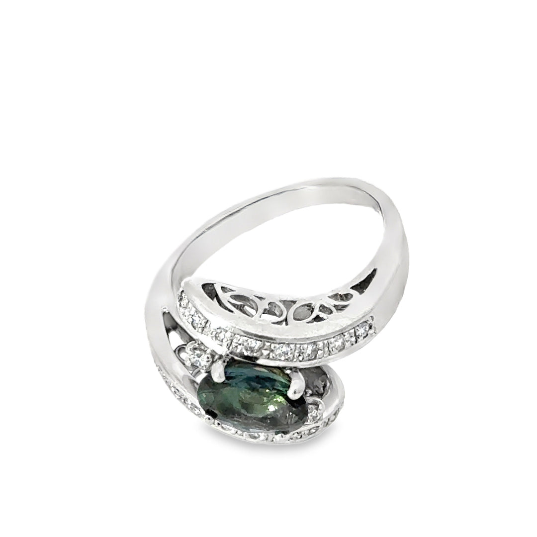 Natural Color Change Alexandrite and Diamond Platinum Ring (GIA)