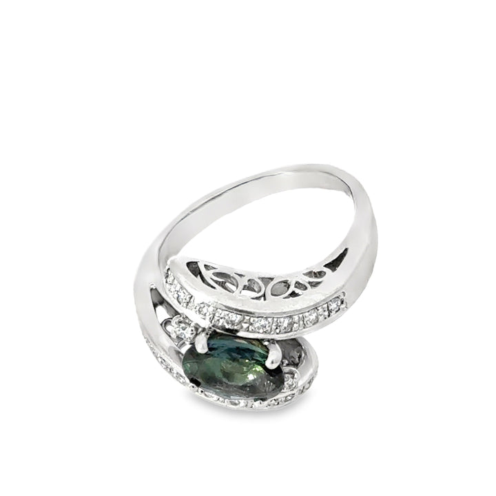 Natural Color Change Alexandrite and Diamond Platinum Ring (GIA)