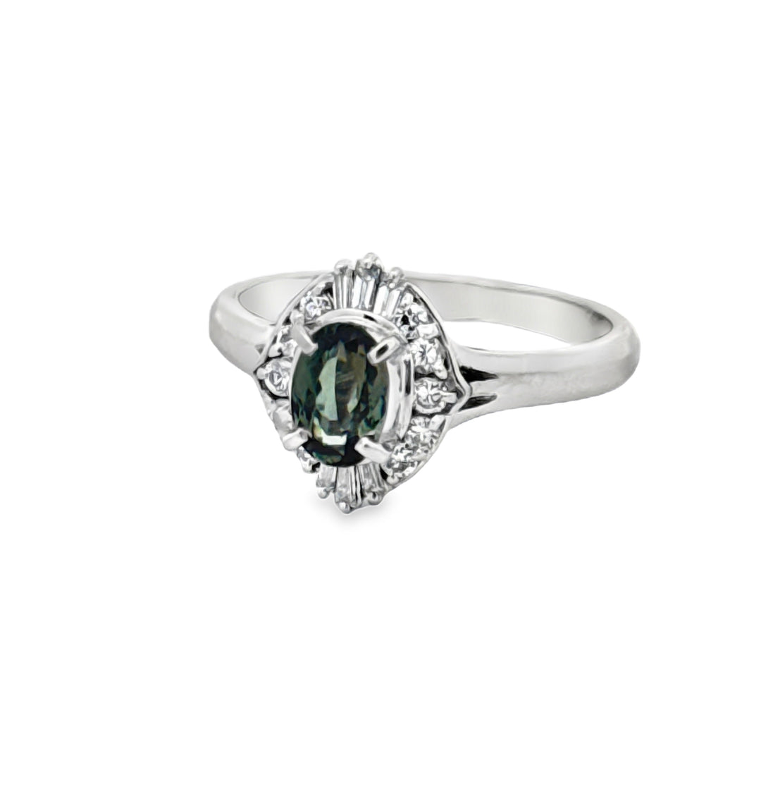 Natural Color Change Alexandrite and Diamond Platinum Ring