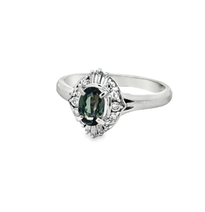 Natural Color Change Alexandrite and Diamond Platinum Ring