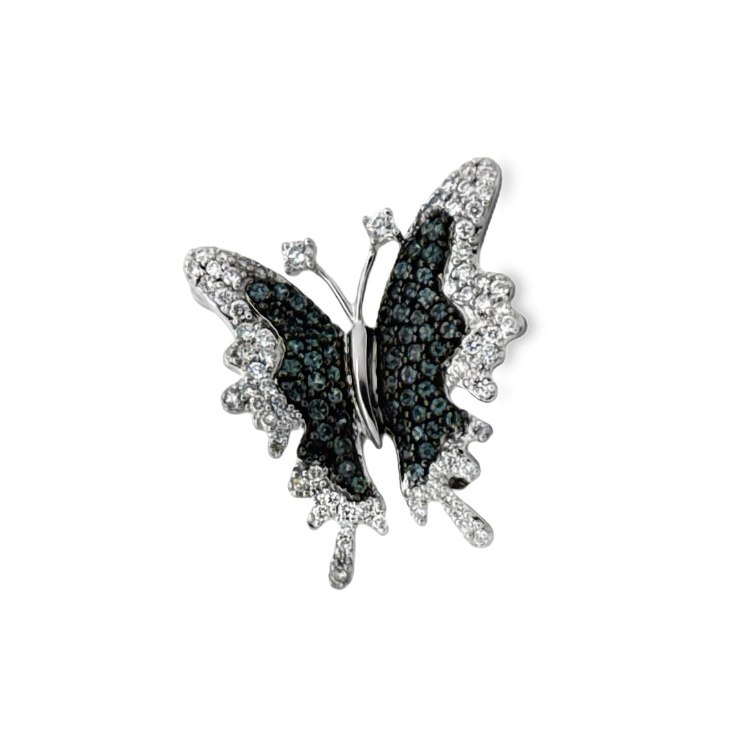 Color Change Alexandrite and Diamond 18K White Gold Butterfly Pendant/Brooch