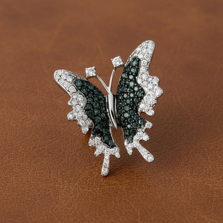 Color Change Alexandrite and Diamond 18K White Gold Butterfly Pendant/Brooch