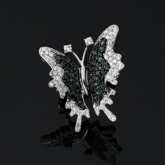 Color Change Alexandrite and Diamond 18K White Gold Butterfly Pendant/Brooch