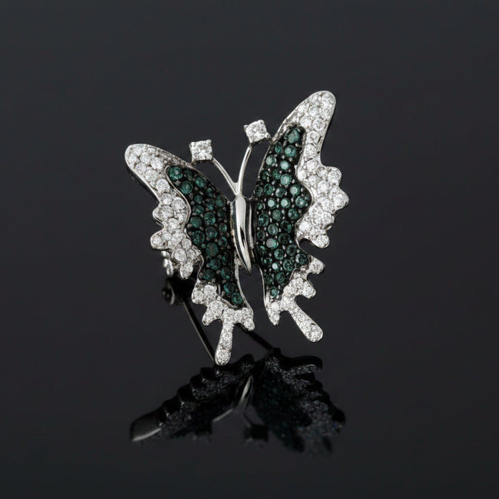 Color Change Alexandrite and Diamond 18K White Gold Butterfly Pendant/Brooch