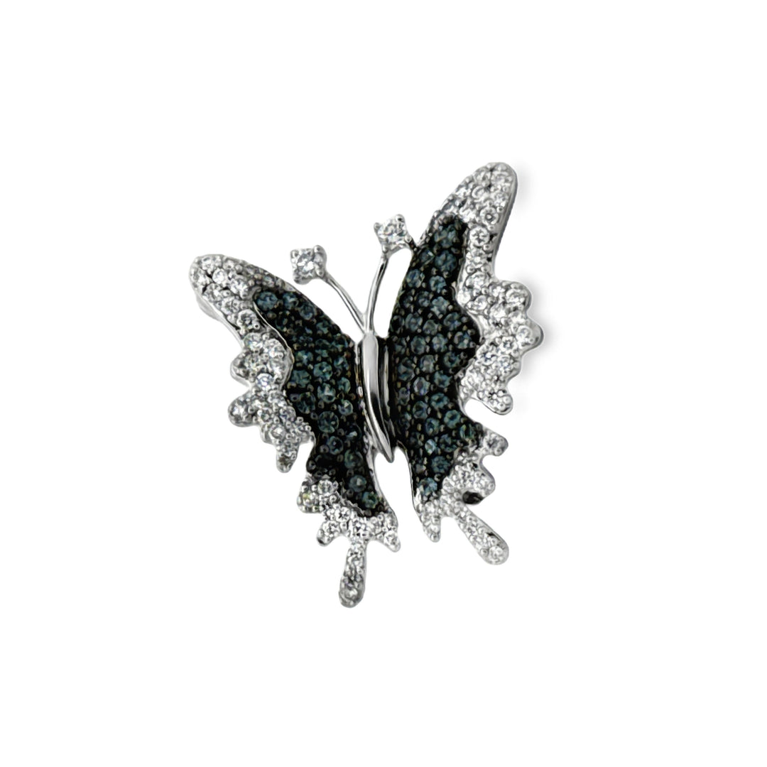Color Change Alexandrite and Diamond 18K White Gold Butterfly Pendant/Brooch