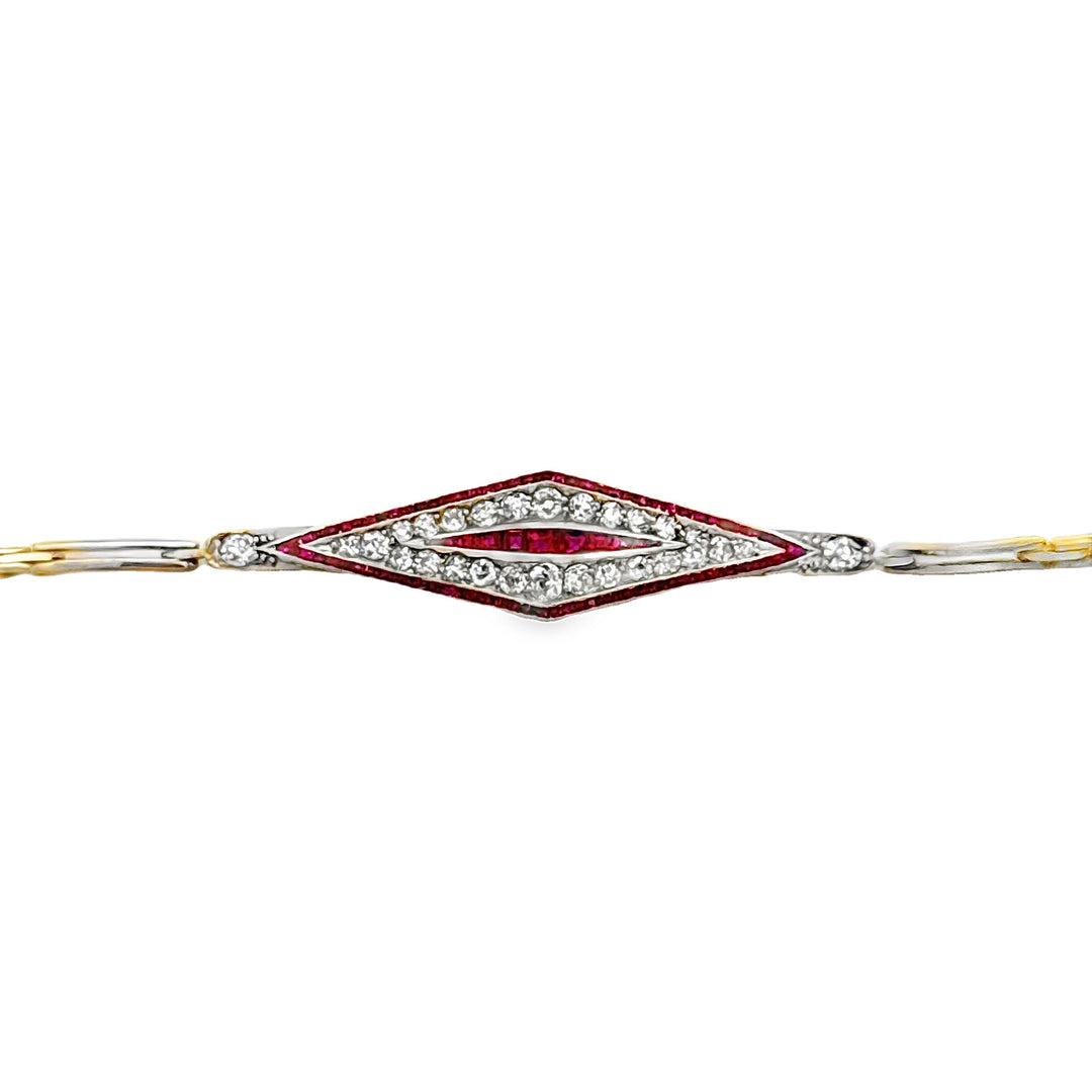 Art Deco Diamond and Ruby Platinum and 18K Yellow Gold Bracelet