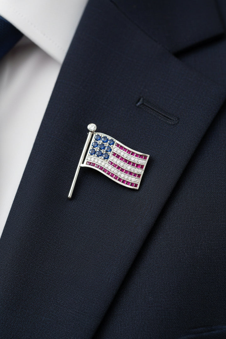 Handcrafted Sterling Silver American Flag Brooch