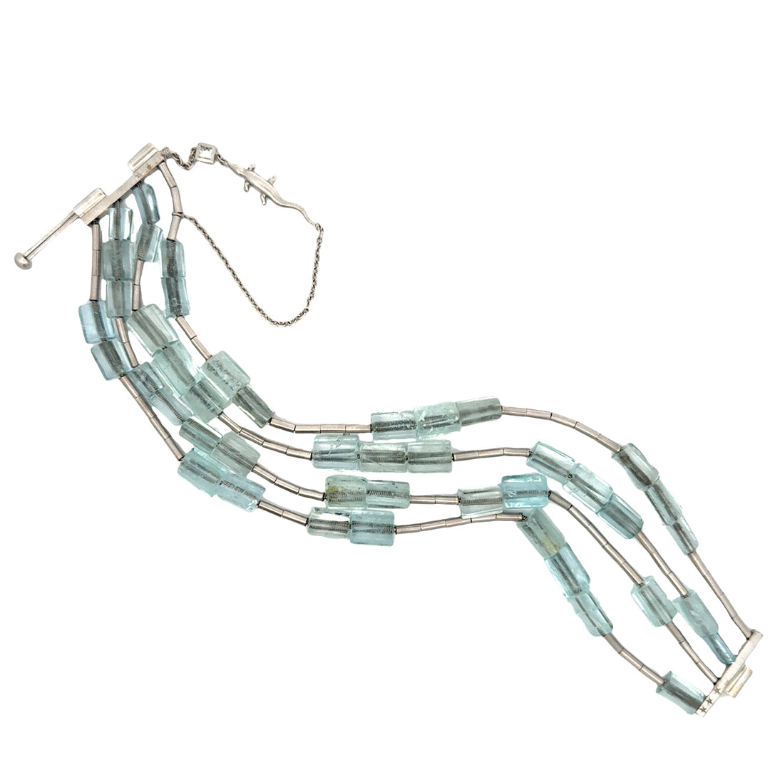 Designer H. Stern Aquamarine and Diamond 18Kt White Gold Bracelet (Lizard Collection)