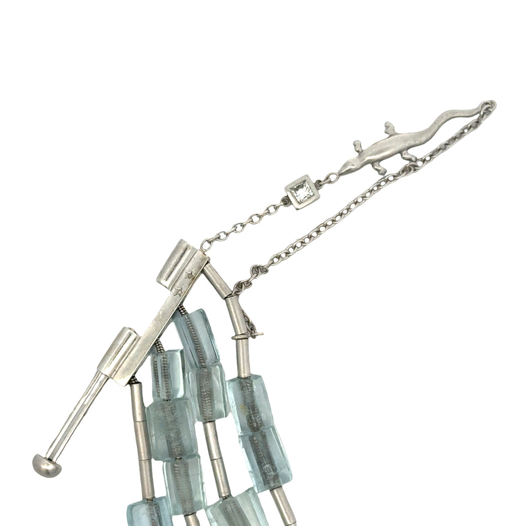 Designer H. Stern Aquamarine and Diamond 18Kt White Gold Bracelet (Lizard Collection)