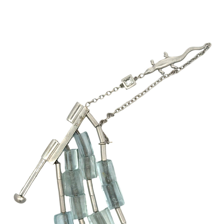 Designer H. Stern Aquamarine and Diamond 18Kt White Gold Bracelet (Lizard Collection)