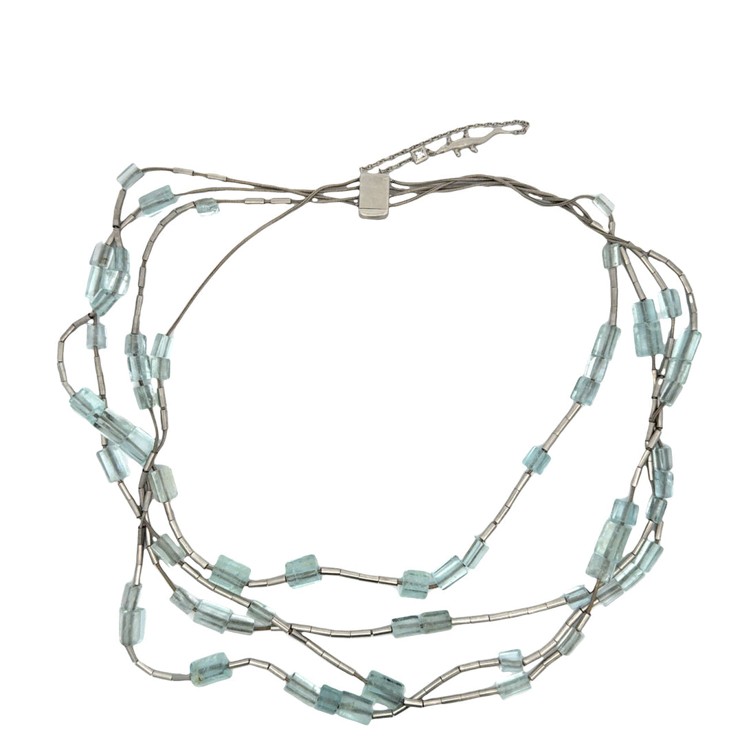 Designer H. Stern Aquamarine and Diamond 18K White Gold Necklace (Lizard Collection)