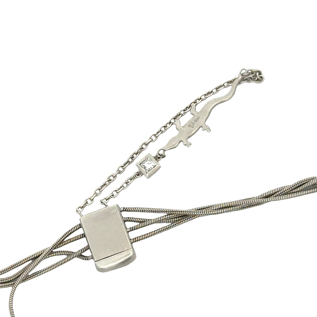 Designer H. Stern Aquamarine and Diamond 18K White Gold Necklace (Lizard Collection)