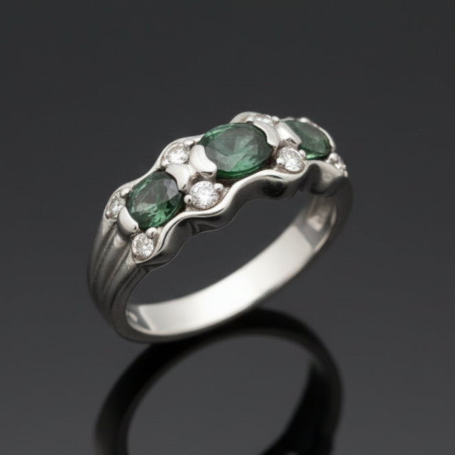 Color Change Alexandrite and Diamond Platinum Ring