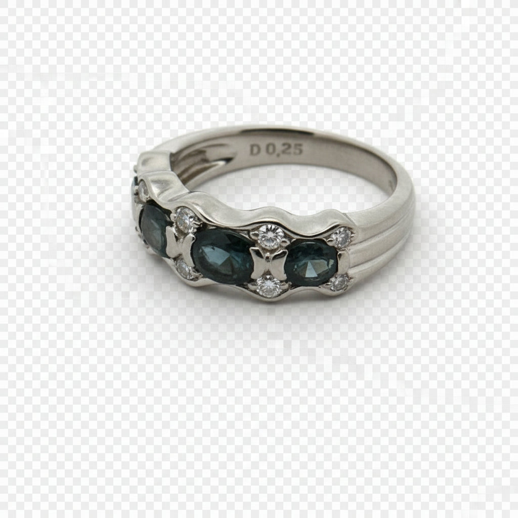 Color Change Alexandrite and Diamond Platinum Ring