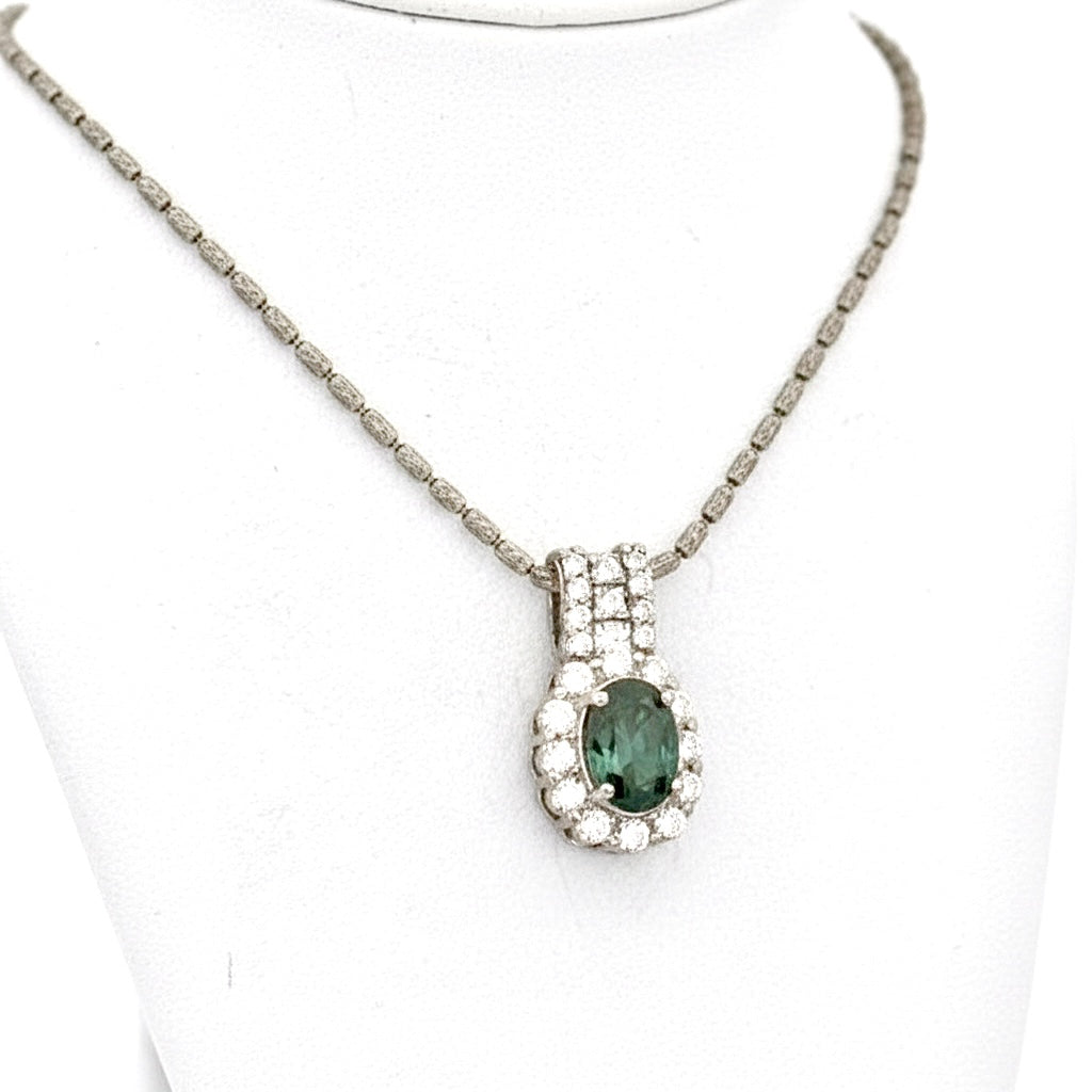 Natural Color Change Alexandrite (Brazil) and Diamond Platinum/18K White Gold Necklace (GIA)