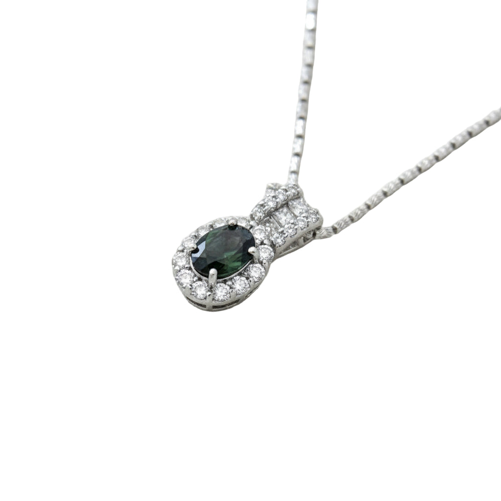 Natural Color Change Alexandrite (Brazil) and Diamond Platinum/18K White Gold Necklace (GIA)