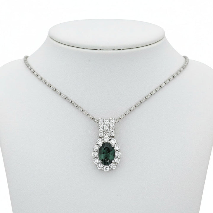 Natural Color Change Alexandrite (Brazil) and Diamond Platinum/18K White Gold Necklace (GIA)