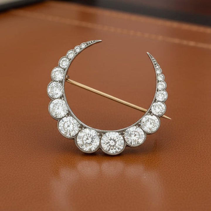Victorian Crescent Moon 6.00 cttw Diamond Platinum/18K Yellow Gold Brooch