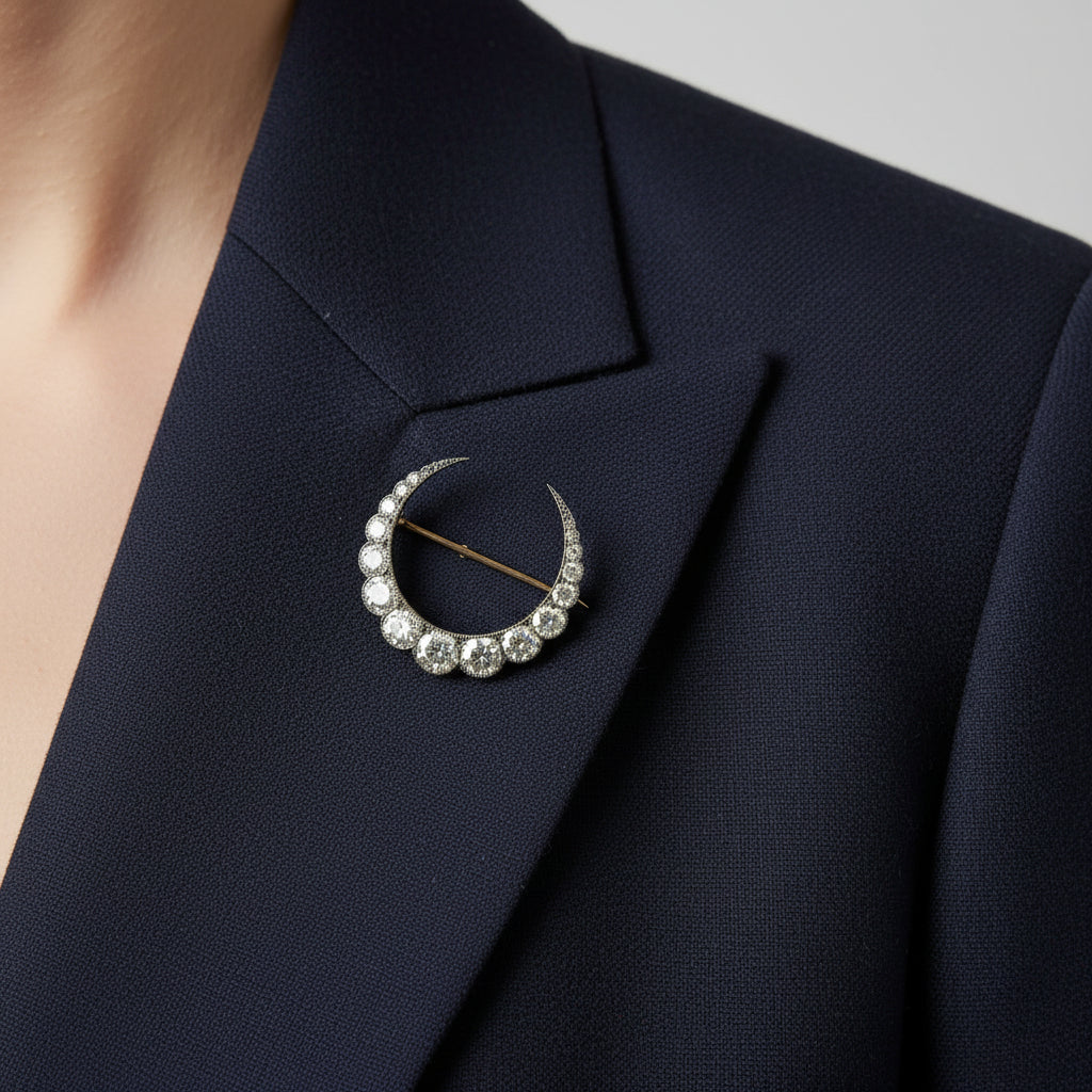 Victorian Crescent Moon 6.00 cttw Diamond Platinum/18K Yellow Gold Brooch