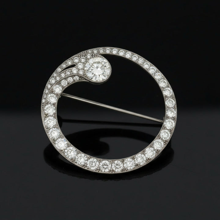 Art Deco Diamond Circle Platinum Brooch